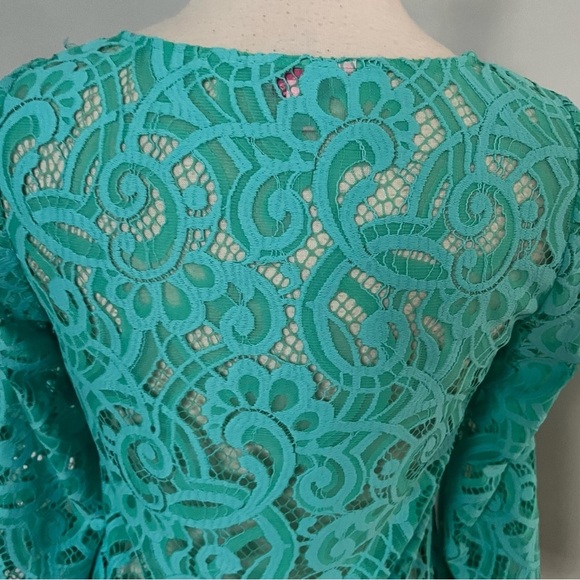 Lilly Pulitzer Turquoise Teal Eyelet Longsleeve Blouse Top Size S - Picture 7 of 11